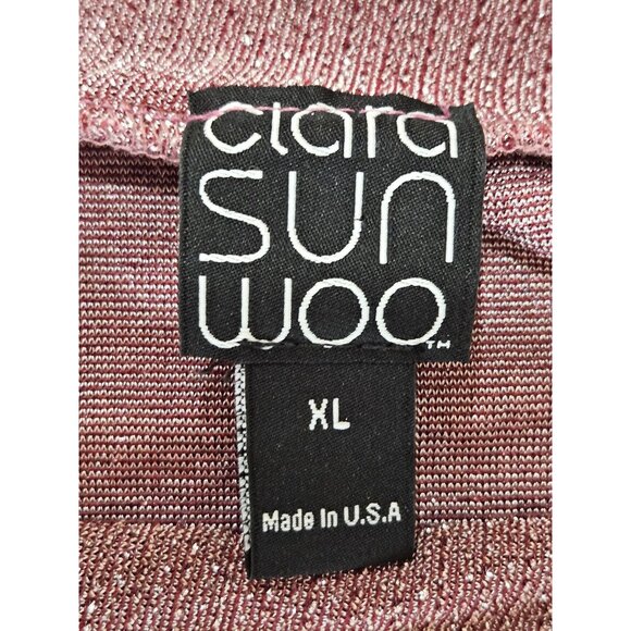 Clara SunWoo Top XL Rose Pink Shimmer Stretch Sequin Boat Neck Party Evening - Picture 7 of 10